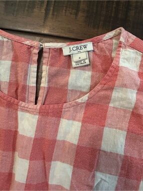 J. Crew Red and White Gingham Round-Neck Blouse